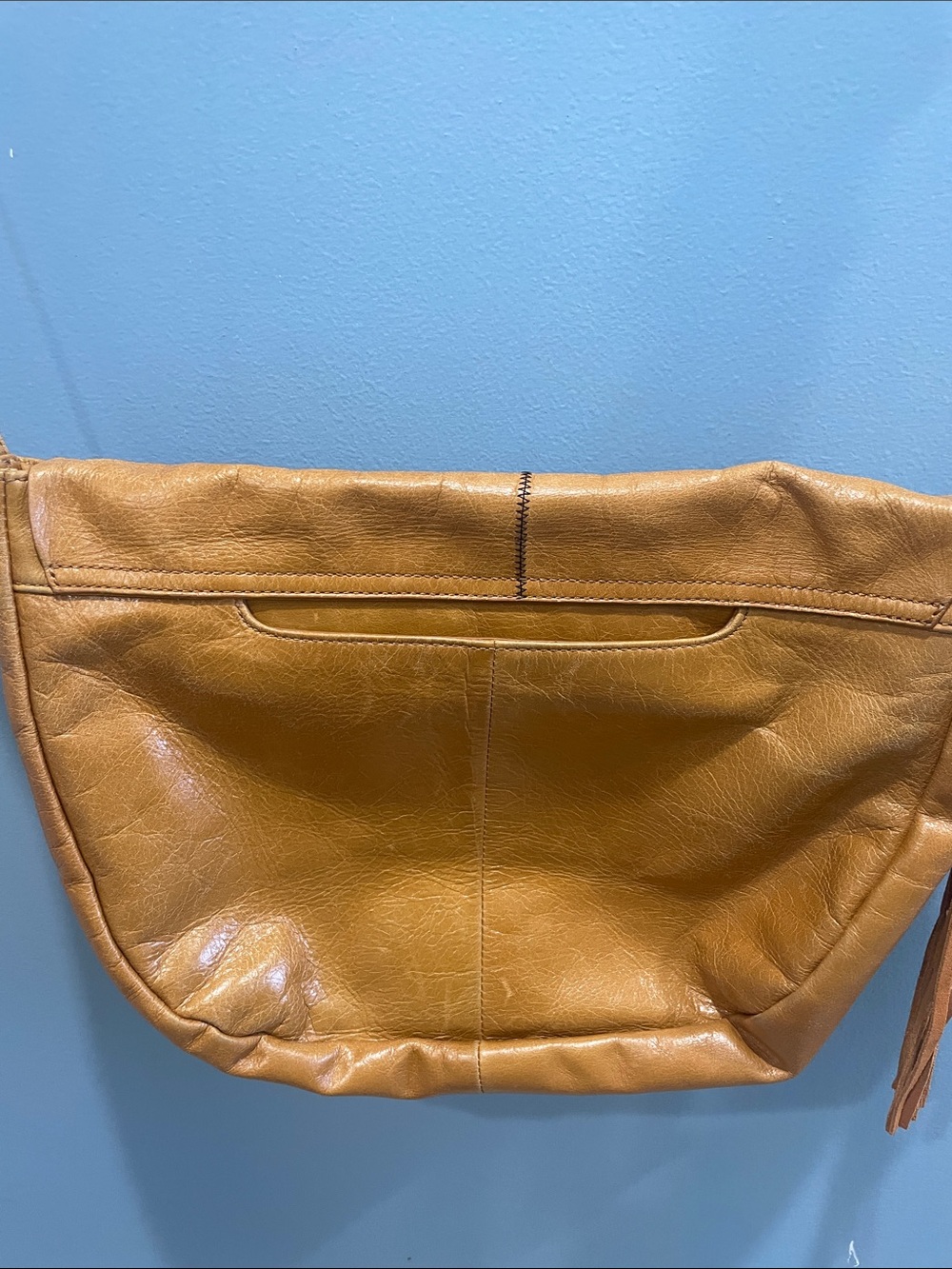 HOBO Tan Floral Appliqué Crossbody Purse with Tassel - Picture 3 of 7